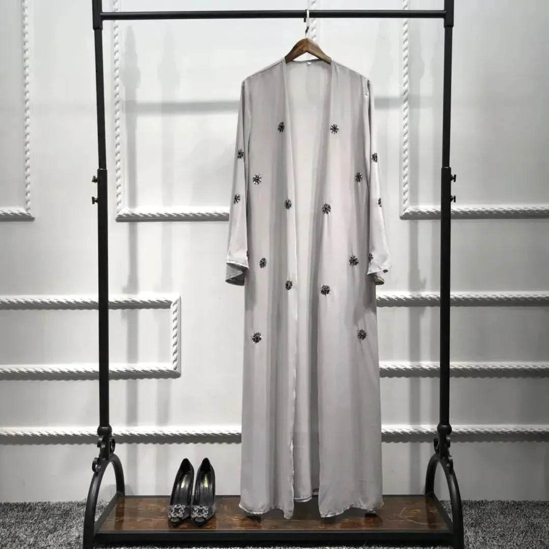 Elegant Embroidered Beaded Middle East Cardigan Robe Dress Open front Abaya Kimono