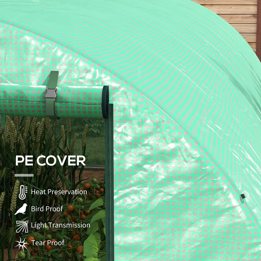 Outsunny 20'x10' Walk-In Greenhouse Sprinkler System Tunnel Wide Roll-Up Door 12 Mesh Windows Green