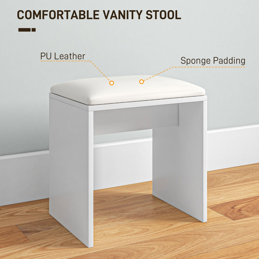 Elise Makeup Vanity Set with Mirror, Stool and Adjustable Shelves-White