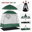 Outsunny Outdoor Portable Pop Up Shower Tent Changing Tent Privacy Enclosure with 2 Rooms, Shower Bag, Floor for Camping, Green