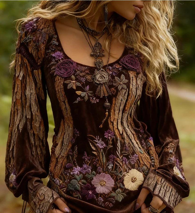 Grass And Flower Embroidered Linen Shirt