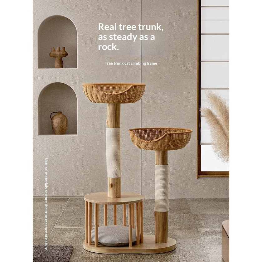 Solid Wood Cat Tree, Climbing Frame & Cat Bed All-in-One – Sisal Cat Tower