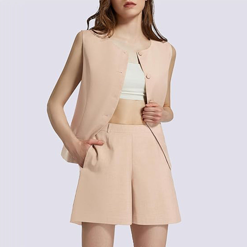 Women's 2-Piece Sleeveless Business Suit Set – High-Waisted Trousers & Button Top | Canada & USA