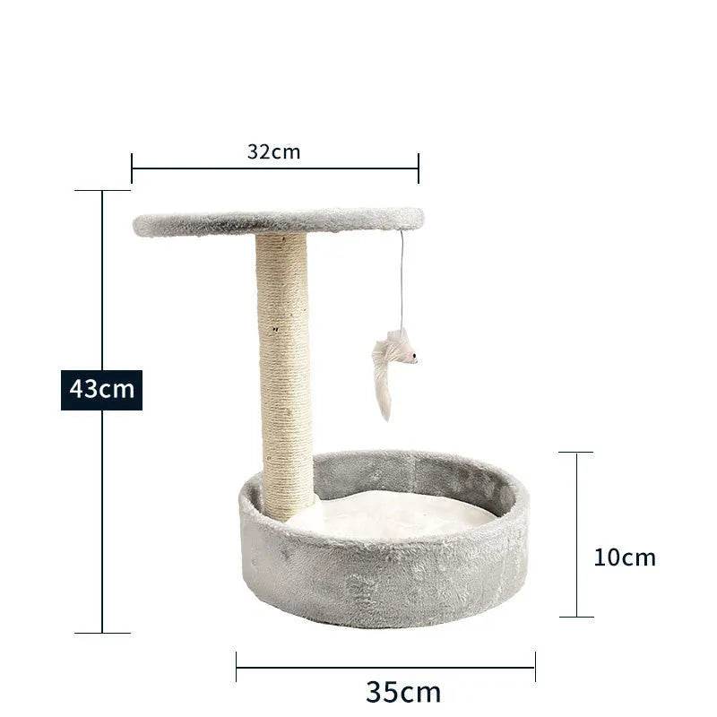 Cat Scratching Post with Platform & Hanging Toy – Multi Level Cat Tree Scratcher with Plush Bed