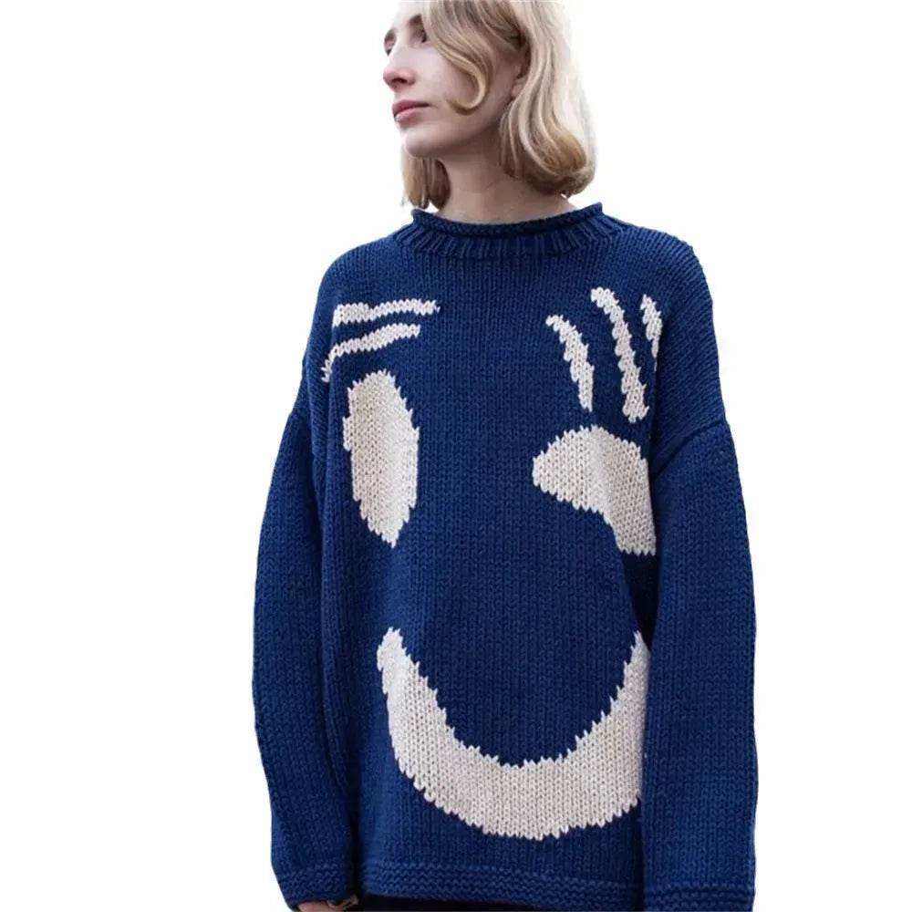 Ugly Christmas Knitted Sweater Women's Long-sleeved Round Neck Yarn-dyed Printed Top Women's