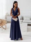 V-neck Sleeveless Dress With Belt Summer Fashion.