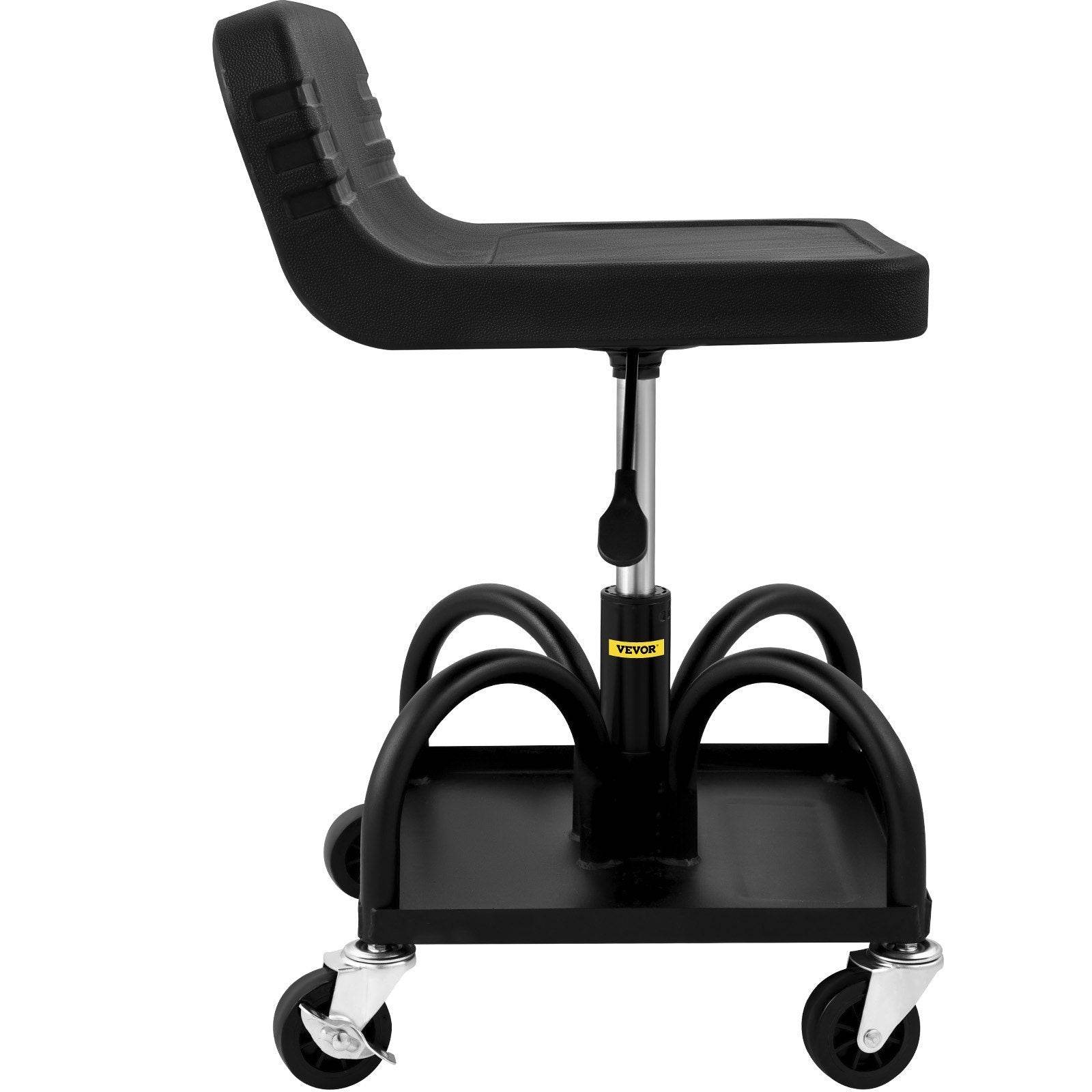 Rolling Garage Stool, 300LBS Capacity, Adjustable Height From 15.7 In To 20.5 In, Mechanic Seat With 360-degree Swivel Wheels And Tool Tray, For Workshop, Auto Repair Shop, Black