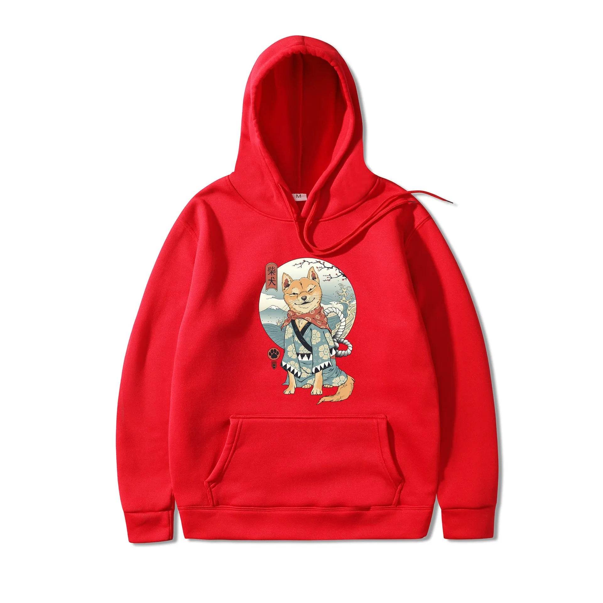 Women Shiba Inu Dog Illustration Printed Casual Hooded Sweater