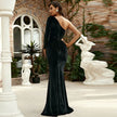 One shoulder cutout Banquet Sheath Velvet Evening Cocktail dress