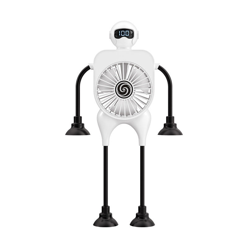 Robot USB Rechargeable Desk Fan with Suction Cup & Digital Display – 100-Speed Portable Cooling Fan
