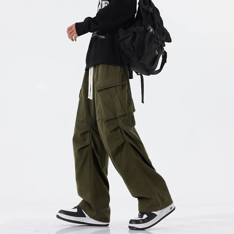 Overalls Men's Retro Trendy Pleated Straight-leg Baggy Cargo Pant Trousers Casual