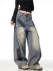 Splash Ink Ripped Machete Baggy Jeans Pant For Women Loose-fitting Wide-leg Trousers