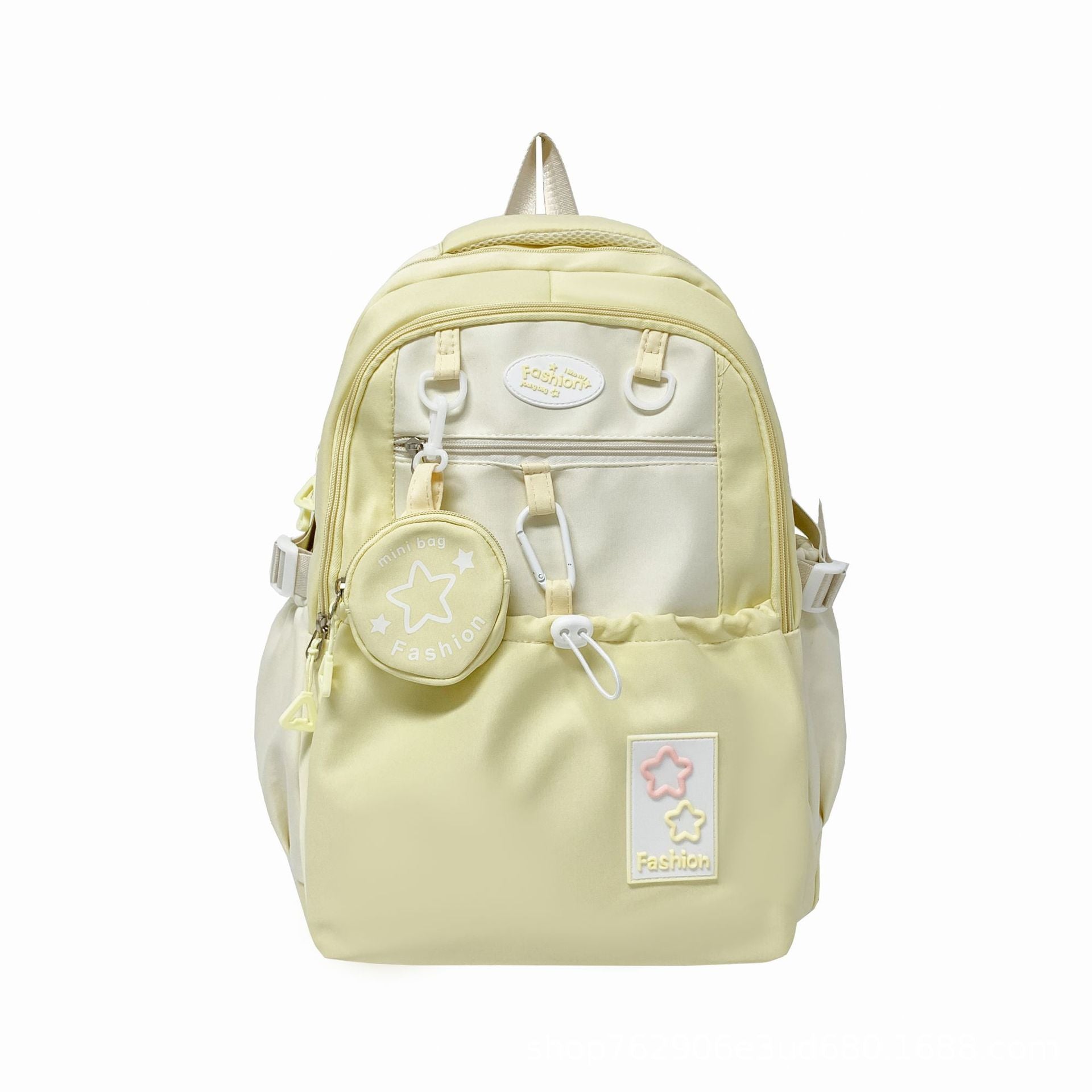 Kawaii Star Patch School Backpack for Girls – Large Capacity Nylon Bag