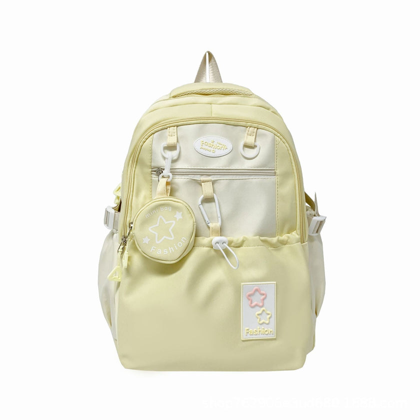 Kawaii Star Patch School Backpack for Girls – Large Capacity Nylon Bag