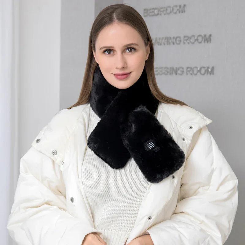 Smart USB Electric Heated fluffy Plush Winter Shawl Neck Wrap Pain Relief Neck Scarf