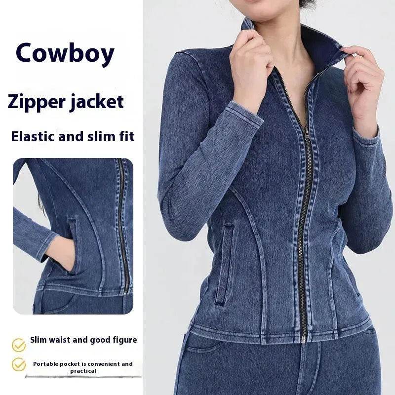 Fashion Slim fit Zipper High neck Denim Jacket for women