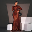 Long Sleeve Round Neck Slim Long Sequined Banquet Dress