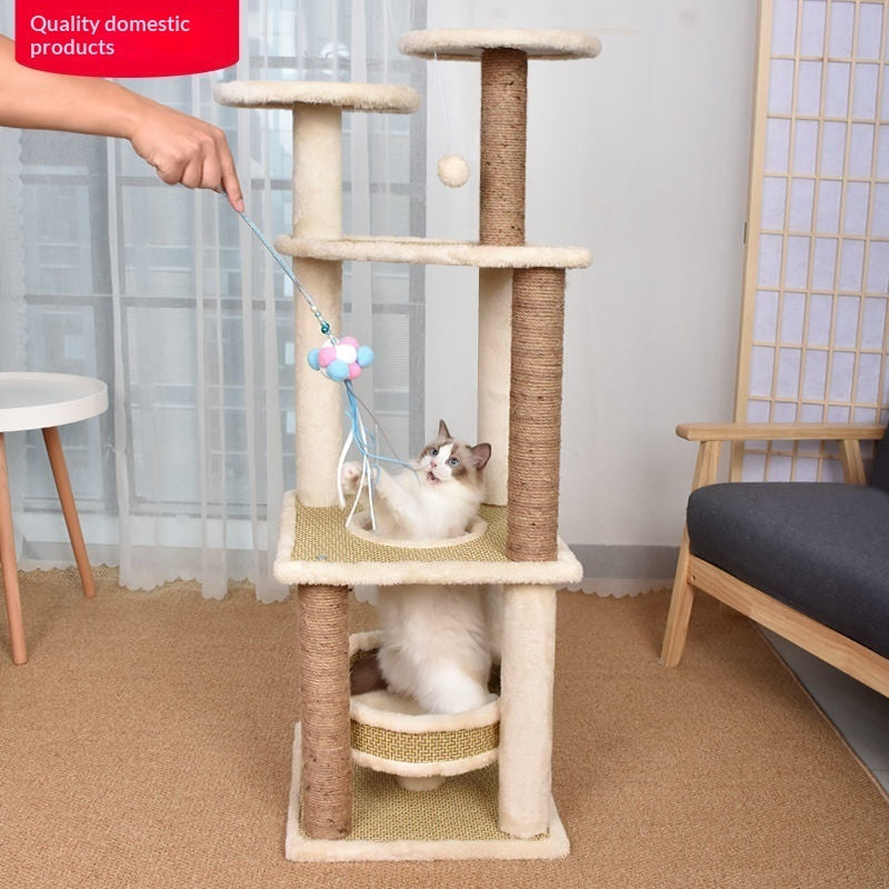 Integrated Cat Bed & Cat Tree Climbing Frame – Multi-Tier Wooden Cat Tower