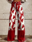 Women's 3D Graphic Print Flare Pants – Plus Size Mid-Waist Wide Leg Printed Trousers