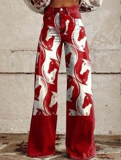 Women's 3D Graphic Print Flare Pants – Plus Size Mid-Waist Wide Leg Printed Trousers