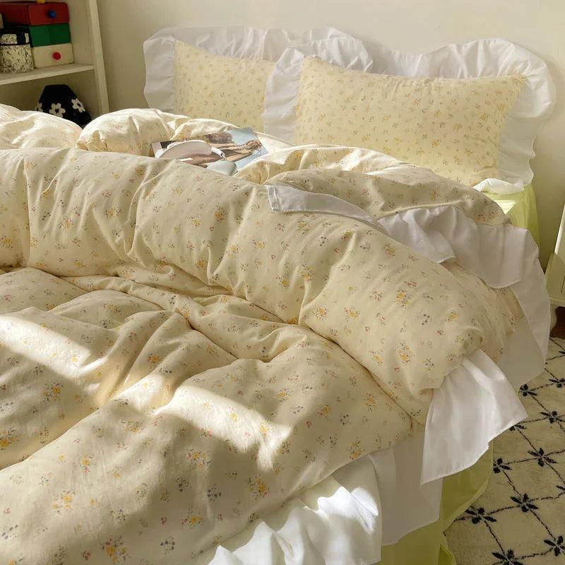 Washed Cotton Four-piece Bed Set with Duvet Cover and Sheets