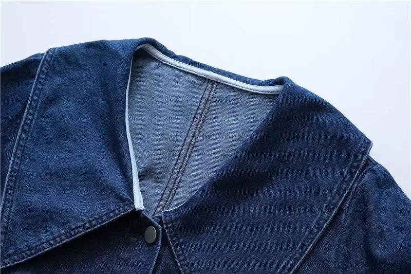 New Long Sleeve Button loose Denim Midi Dress Women