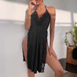 Black Lace Lingerie Set – Elegant Deep V-Neck Backless Slit Design