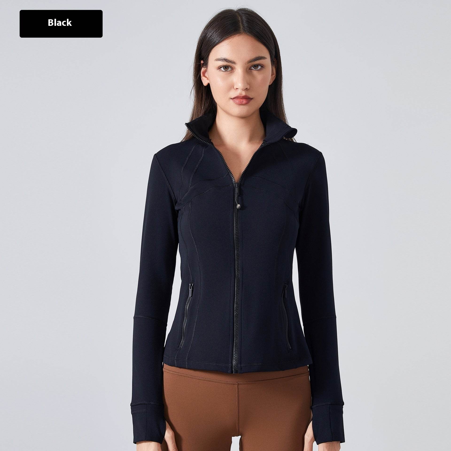 Long Sleeve Workout Tops for Women Halter Neck Zip Up gym top