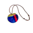 Abstract Circle Pendant Necklace | Blue, Pink & Gold Polymer Clay