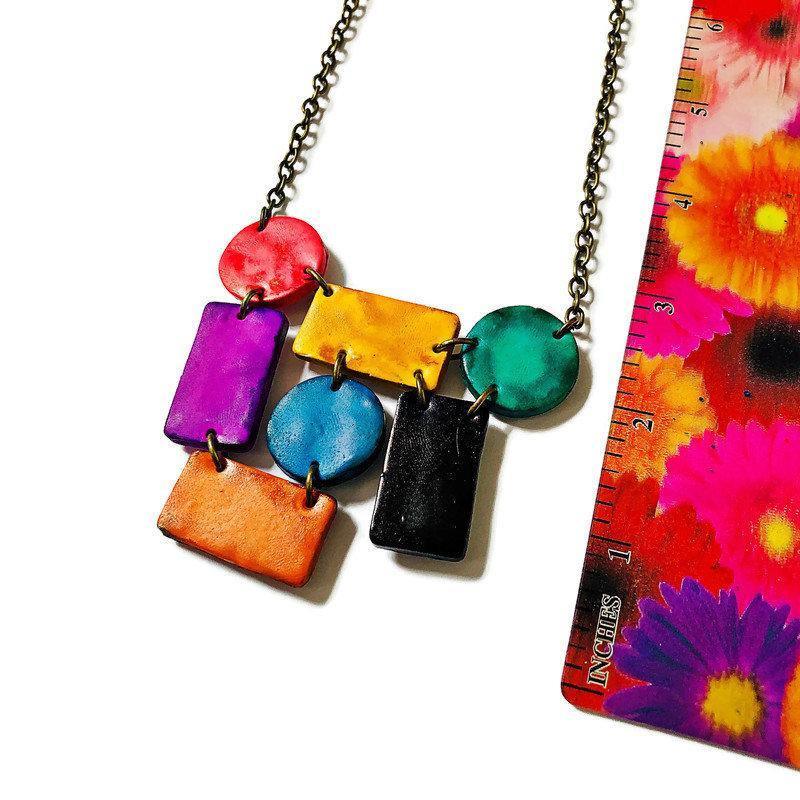 Abstract Geometric Jewelry Set, Statement Necklace & Earrings, Post or Clip On