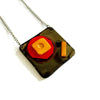 Abstract Geometric Pendant Necklace in Gray, Red, Yellow. Chunky Handmade Polymer Clay