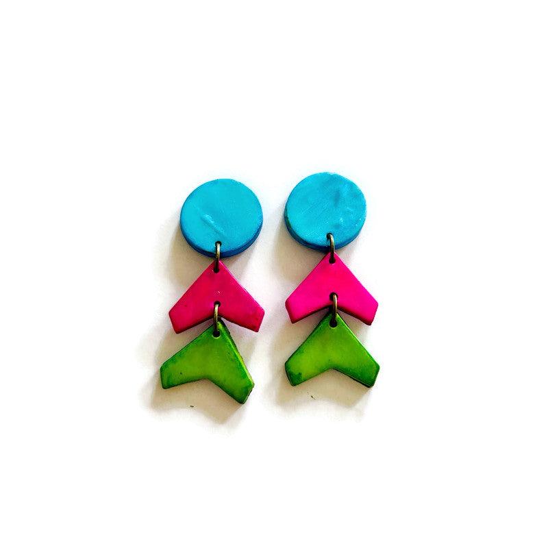 Abstract Neon Statement Necklace & Earrings Set, Handmade Polymer Clay