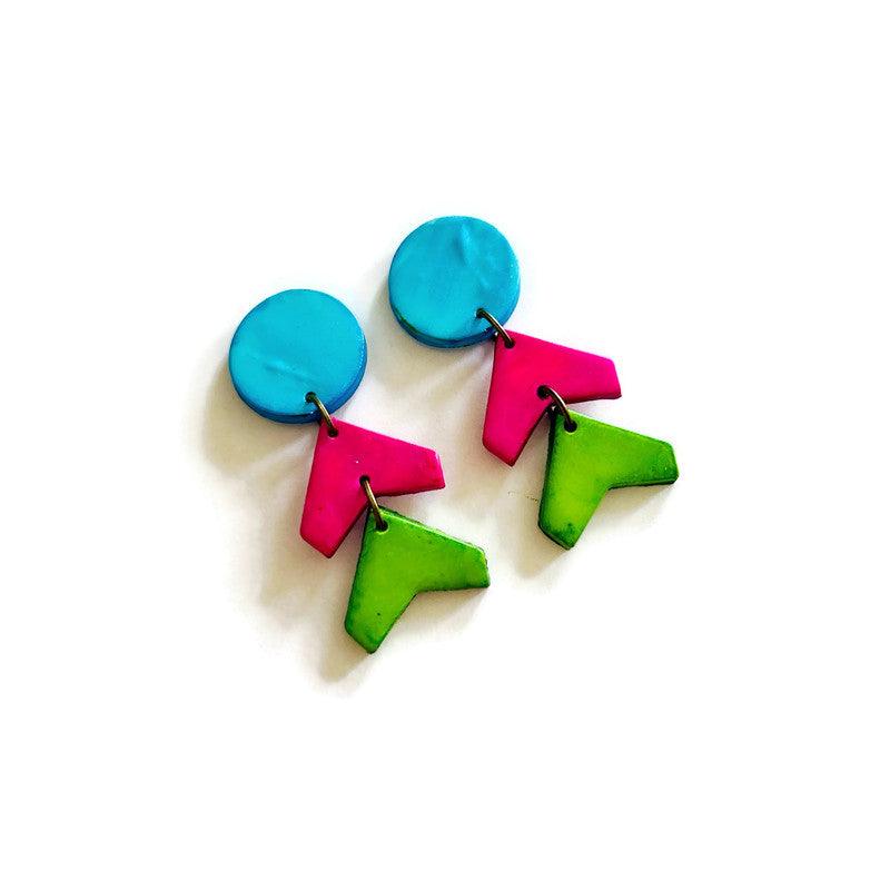 Abstract Neon Statement Necklace & Earrings Set, Handmade Polymer Clay