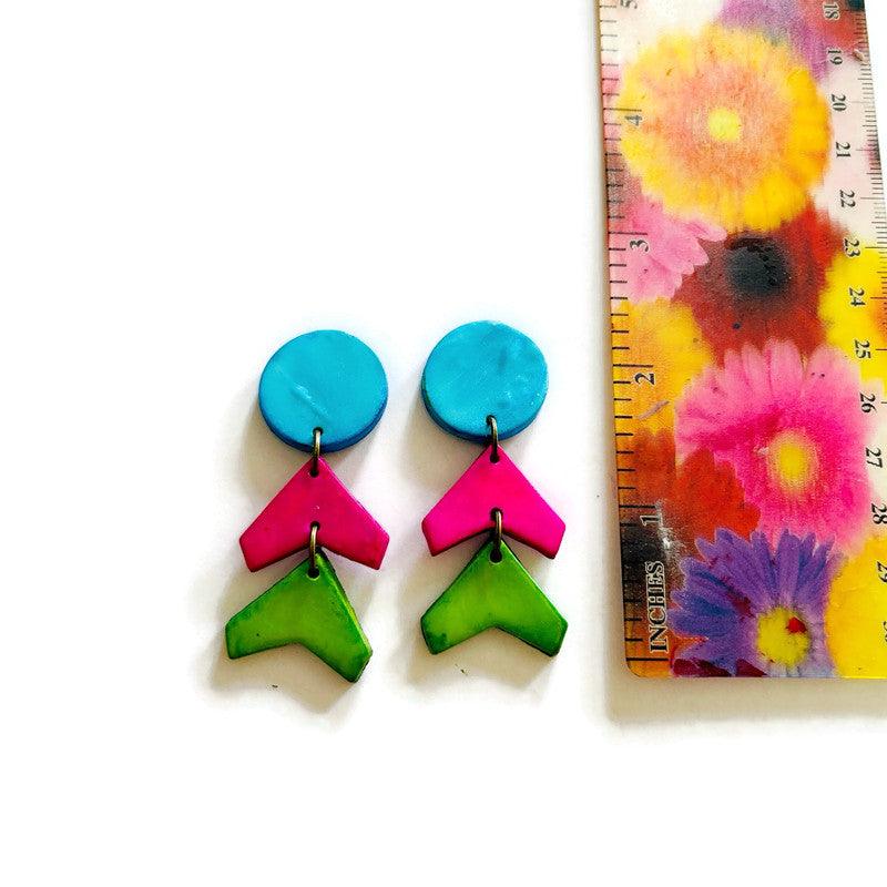 Abstract Neon Statement Necklace & Earrings Set, Handmade Polymer Clay