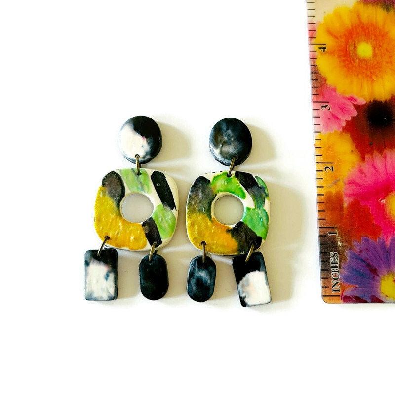 Abstract Statement Earrings in Fluid Art Style