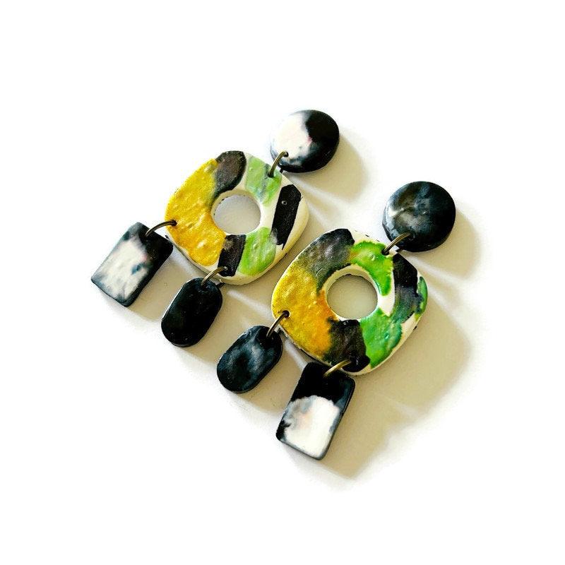 Abstract Statement Earrings in Fluid Art Style