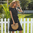 Summer Women Polka Dot Short Sleeve Dress Casual Pleated Midi Dresses Elegant Green Office Lady Clothing