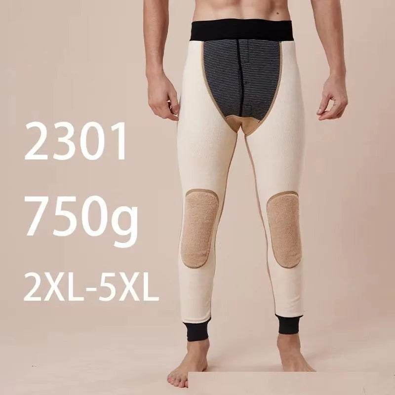 Men's Cotton Pants Graphene Waist Support Fleece-lined Long John Loungewear Sleepwear