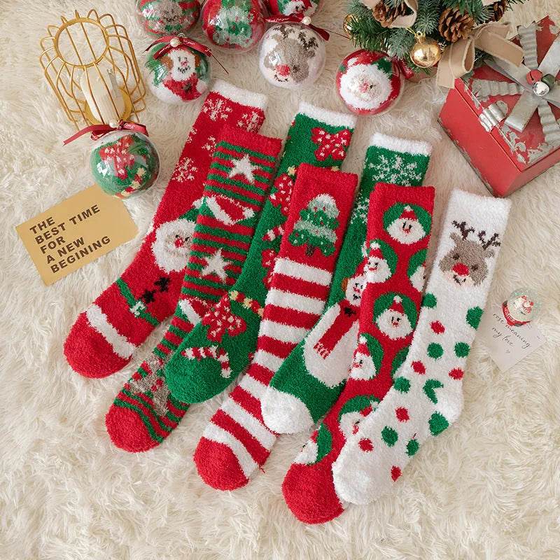 Coral Fleece Stockings Cartoon Thermal Christmas Room Socks