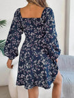 Casual Summer Floral Mini Dress Lantern Sleeve  Skater Dress
