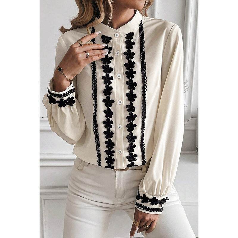 European And American Long sleeve button down Blouse shirt business office Work top for women