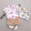 Summer  Flower Lapel Shirt Two-piece Set for boys Short sleeve shirt and short pant