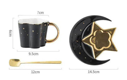 4pc set Creative Porcelain Ceramic Coffee Cup With Star And Moon Saucer