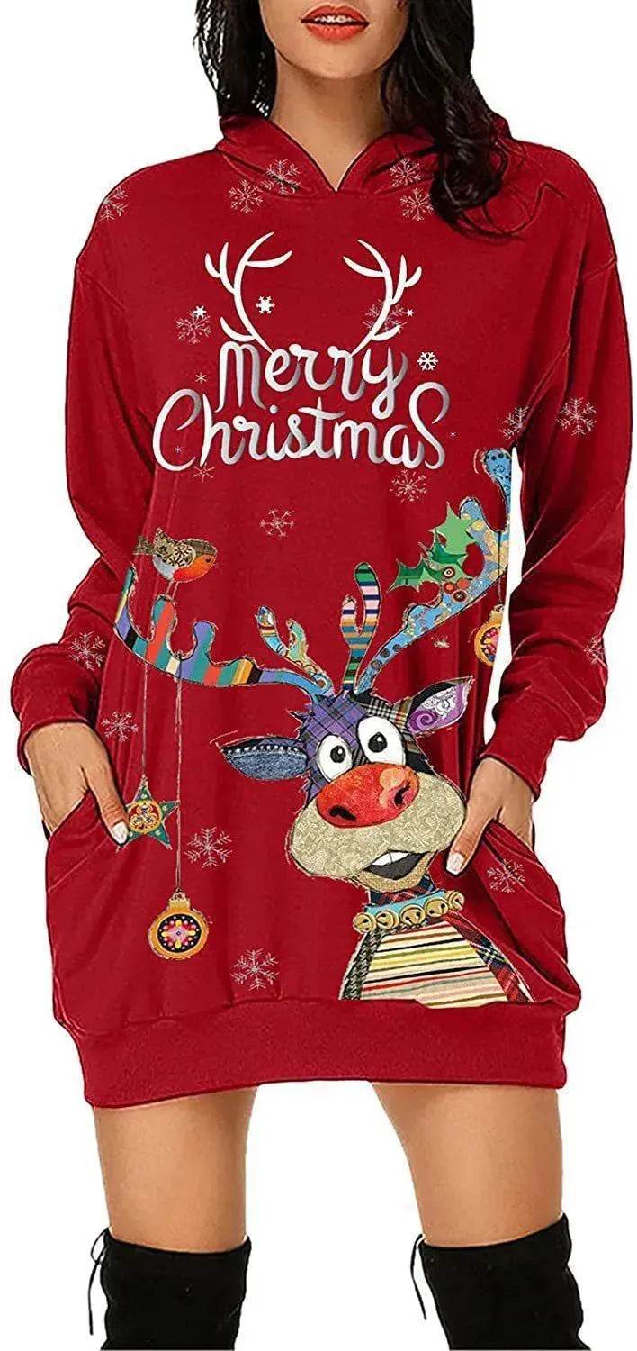 Women's Long-sleeved Christmas Hoodie Sweatshirt Dress Winter