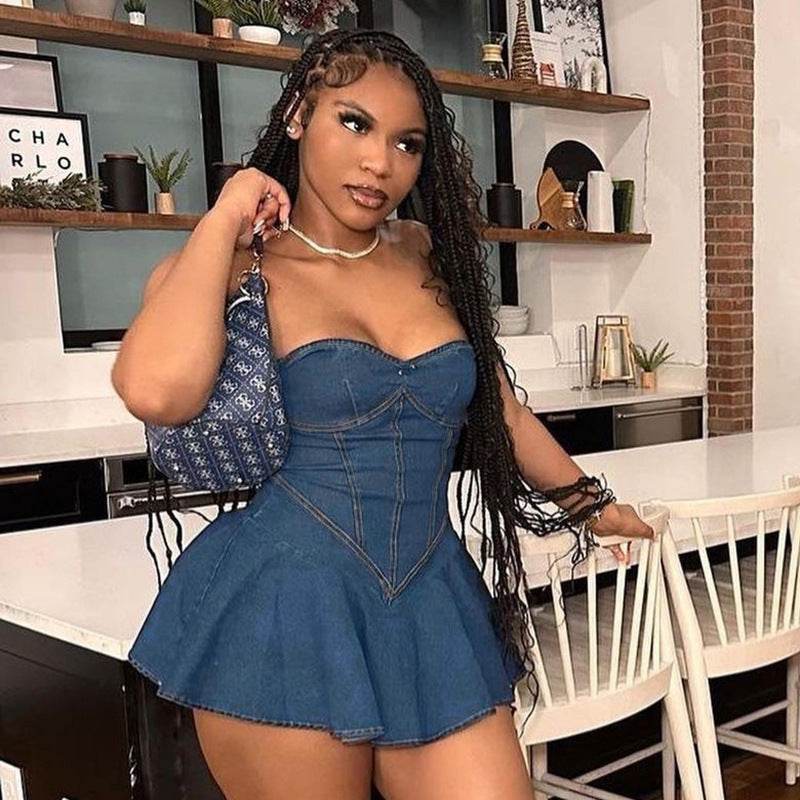 Fashion Tube Top Denim short mini Dress for Club