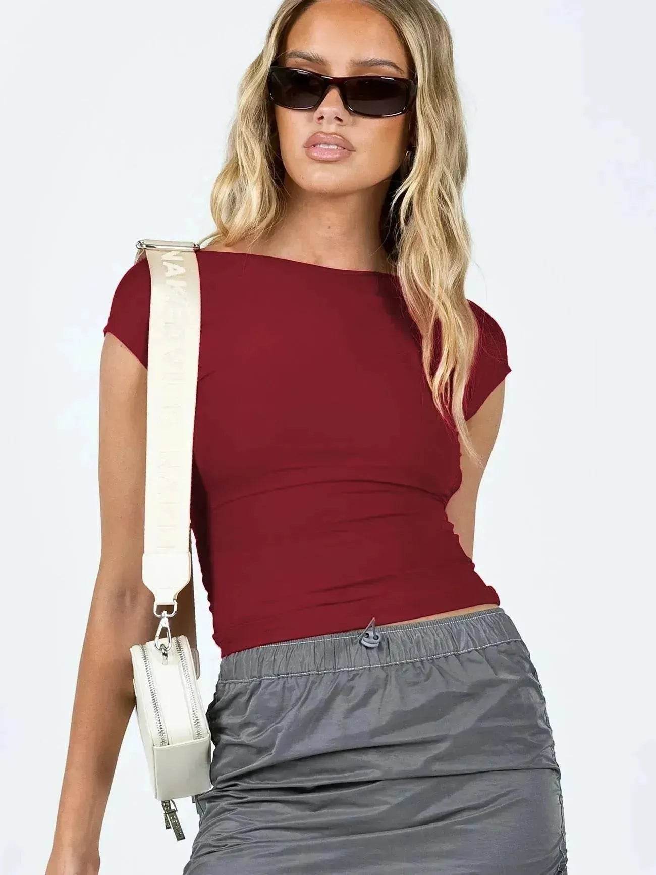 Slim Fit Backless Crop Top Summer Charming Breathable Short Sleeve  Low Back Top  Tank Top for Women