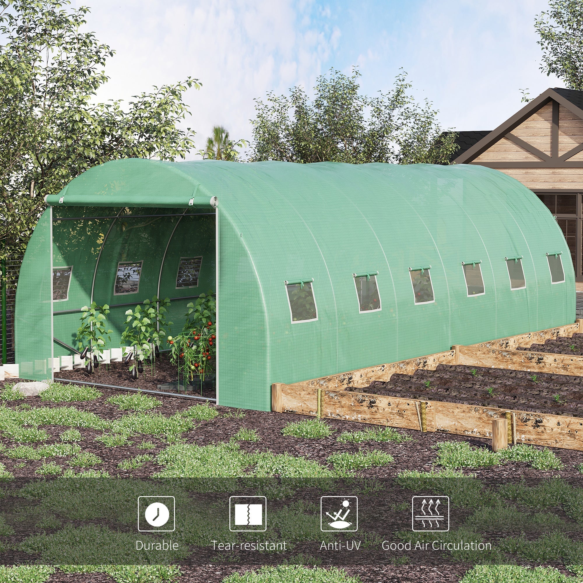 Outsunny 19.7'x9.8'x6.6' Large Walk-In Greenhouse Garden Plant Seed Growing Tunnel Shed Green
