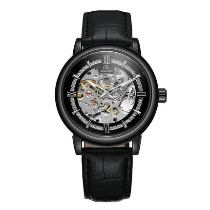Men's Hollow-Out Mechanical Watch, Skeleton Dial Dress Watch in Gold, Silver and Black