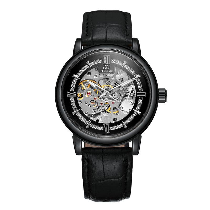 Men's Hollow-Out Mechanical Watch, Skeleton Dial Dress Watch in Gold, Silver and Black