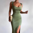Slim Sleeveless Slit Dress With Back Tie Design Fashion Temperament Dresses For Women Clothing